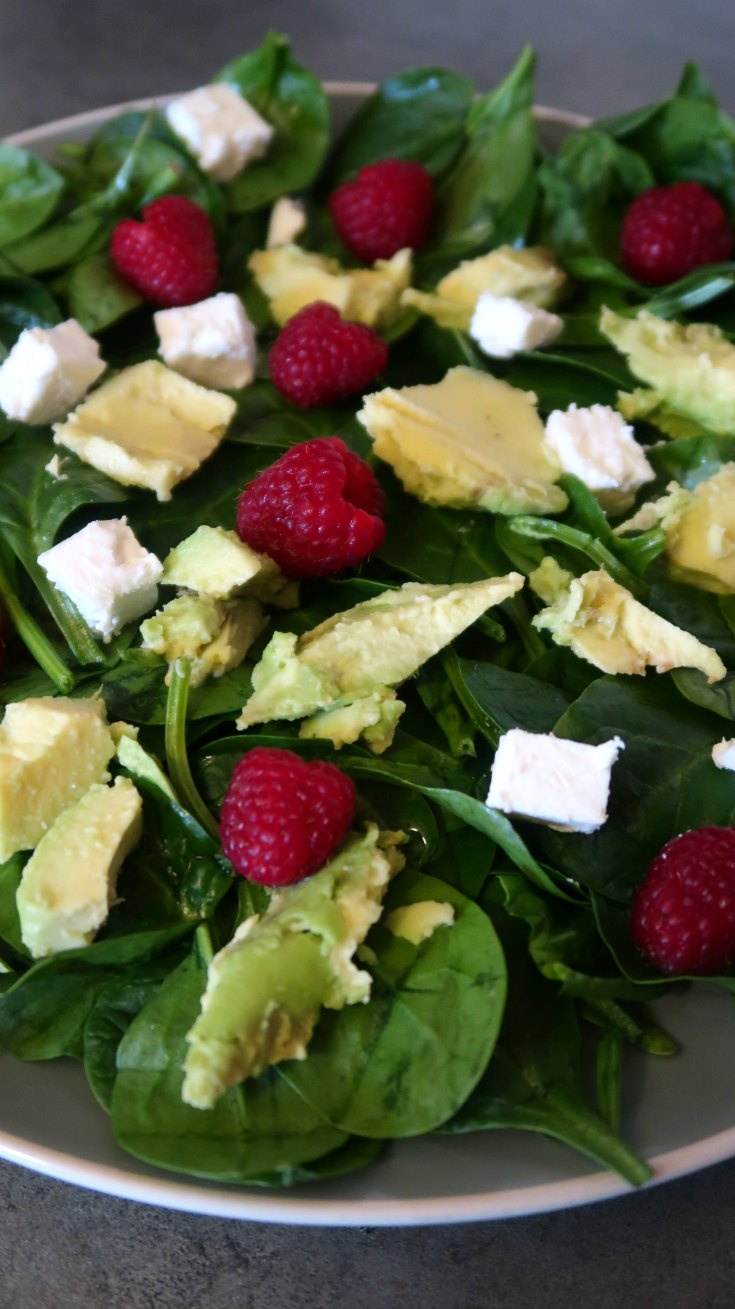 Easy Keto Salad Idea Raspberry Feta And Avocado Salad